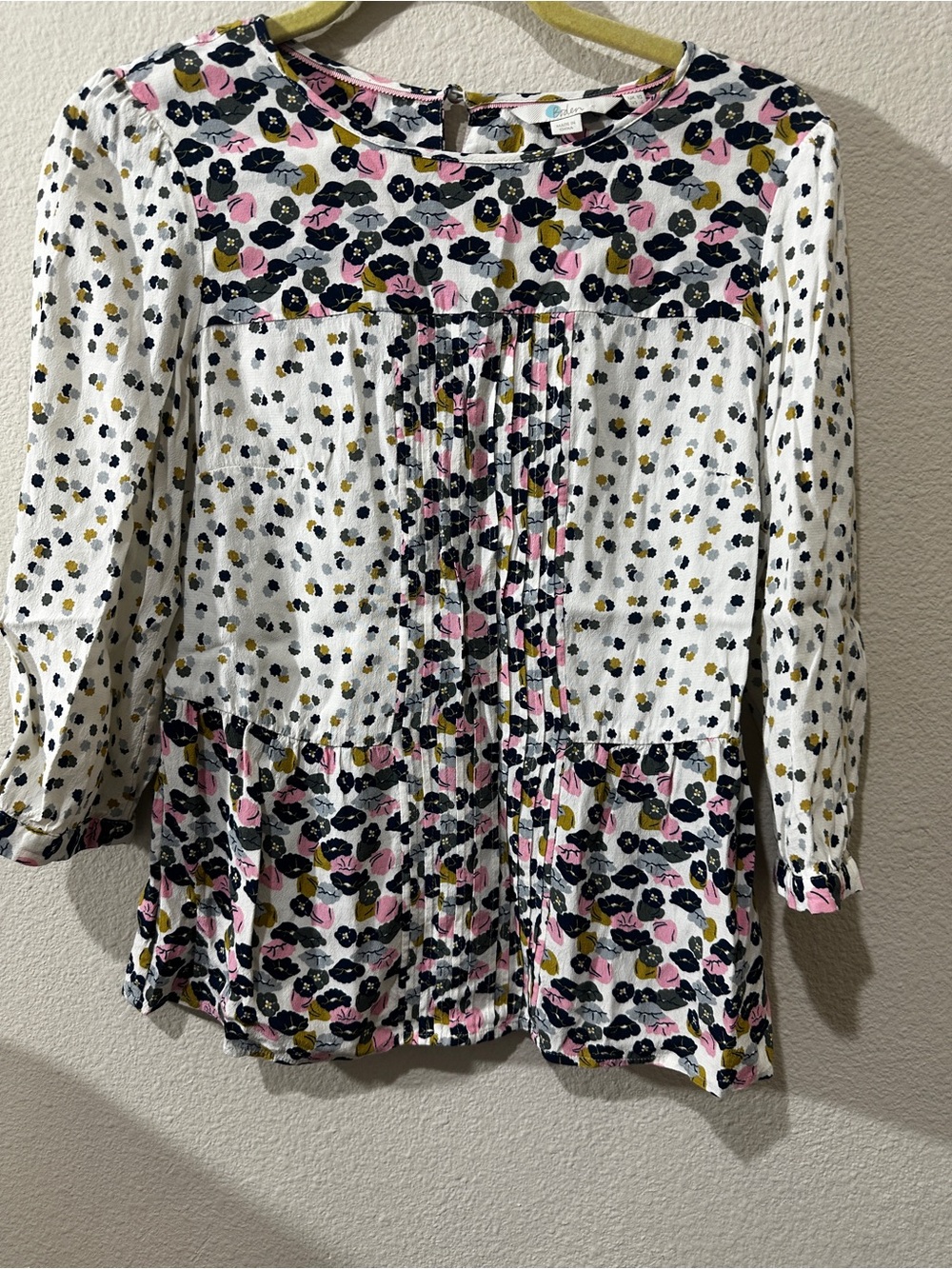 Boden White Dress with Pink, Black & Yellow Floral Print